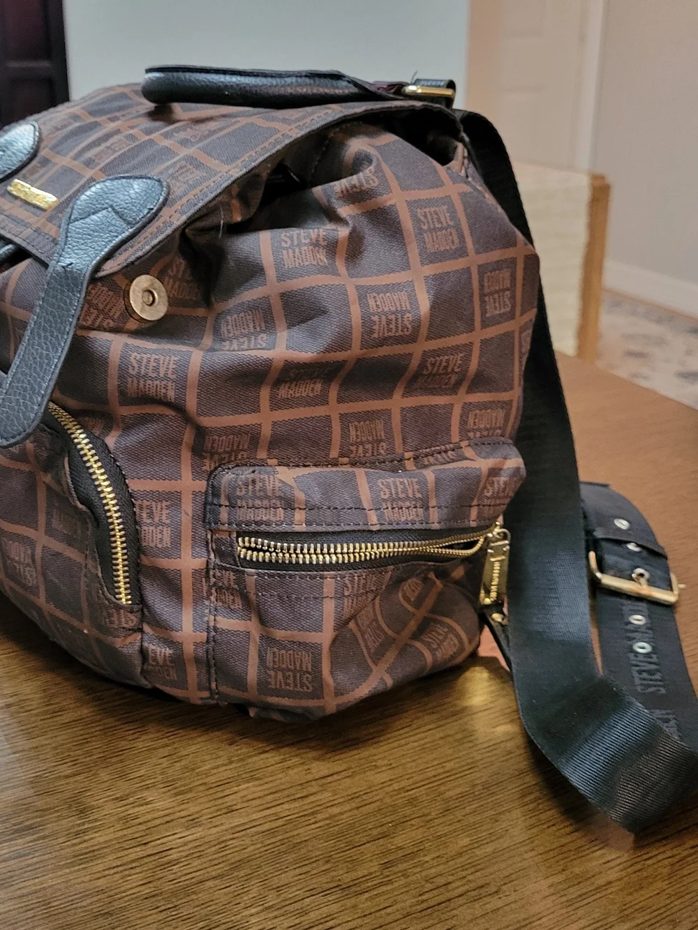 Steve Madden Brown Logo Backpack